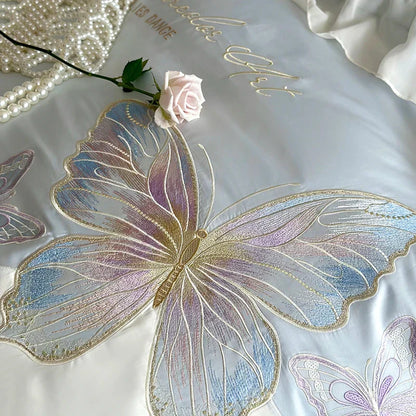 DecorBites™ French Lace Butterfly Embroidery Bedding Set in 100S Egyptian Cotton