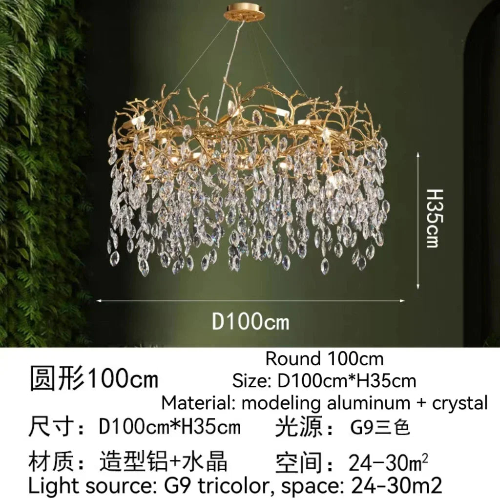 Gold Crystal Tree Chandelier Matte Aluminum Finish