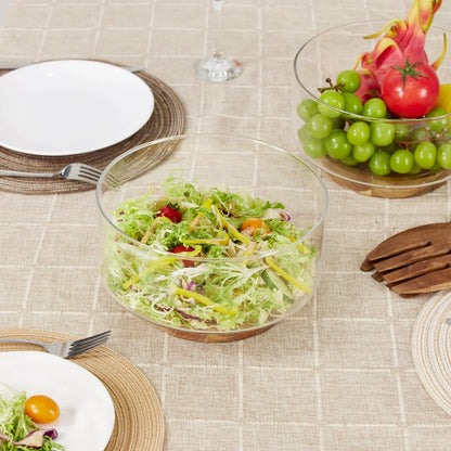 DecorBites™ Creative Glass Fruit Bowl with Wood Base - Large Salad Bowl for Snacks, Popcorn, Nuts, and More