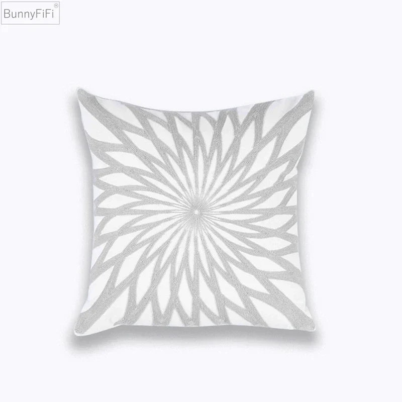 DecorBites™ Geometric Embroidered Cushion Cover Light Grey Cotton 45x45cm