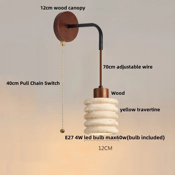 DecorBites™ LED White Glass Wall Light Fixture Modern Pull Chain Switch Bedside Sconce