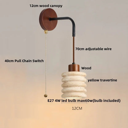 DecorBites™ LED White Glass Wall Light Fixture Modern Pull Chain Switch Bedside Sconce