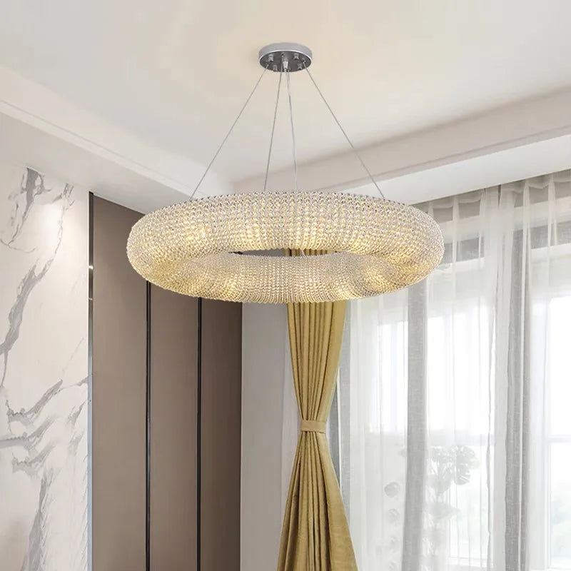 DecorBites™ Crystal Circle Chandelier Pendant Lamp for Modern Luxury Living Room Decor