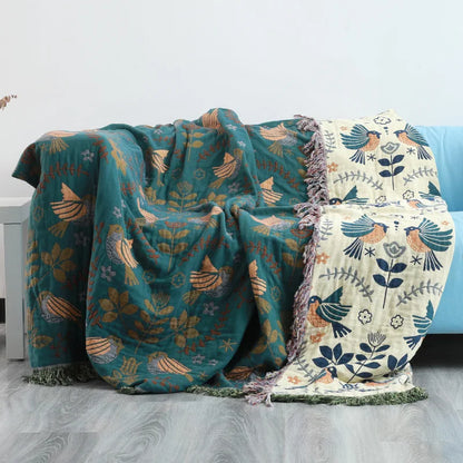 DecorBites™ Cotton Gauze Non-Slip Sofa Blanket: Double-Sided Jacquard, Yarn-Dyed, Four Seasons Quality