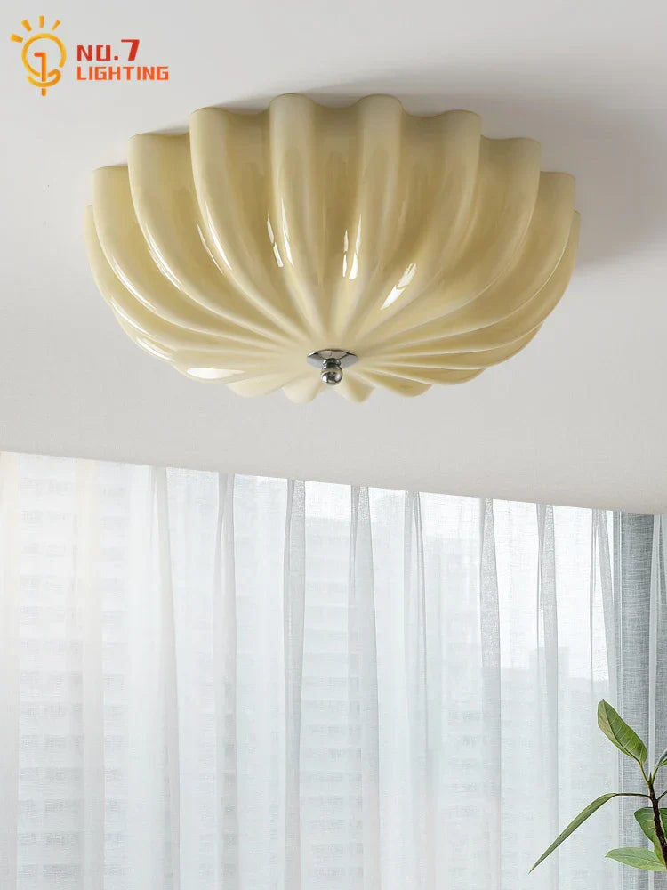 DecorBites™ Cream Wind LED Glass Ceiling Lamp: French Design for Bedroom, Study, Balcony, Cafe