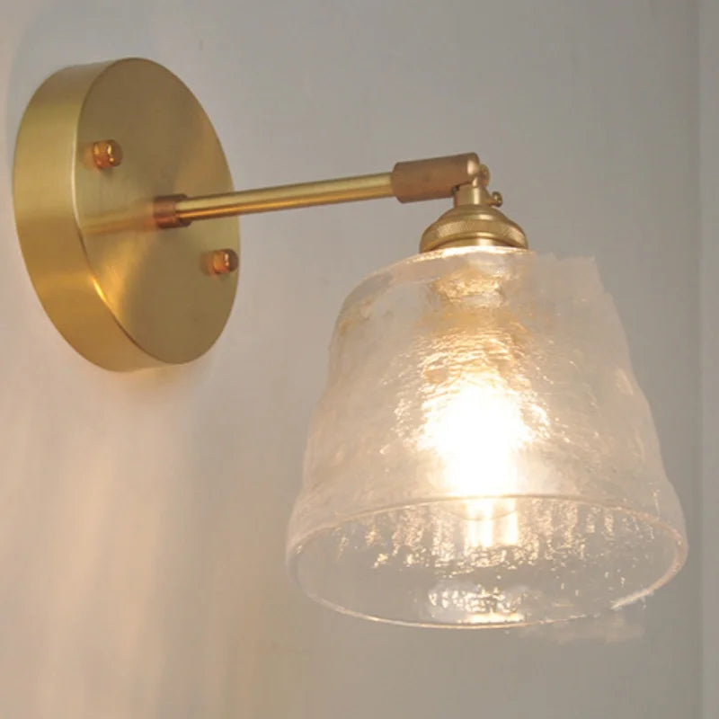 DecorBites™ Clear Glass LED Wall Sconce with Pull Chain Switch, Brass E27, Bedroom Reading Light