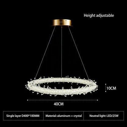 DecorBites™ Crystal Flower LED Chandelier Round Ring Pendant for Dining Living Room Lighting