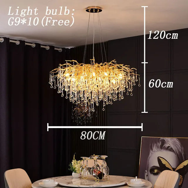 DecorBites™ Crystal Teardrop Gold Ceiling Chandelier for Elegant Living Room Bedroom Dining Kitchen