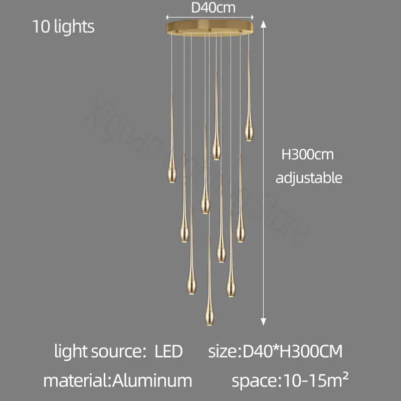 Gold Duplex LED Chandelier 12-Light Staircase