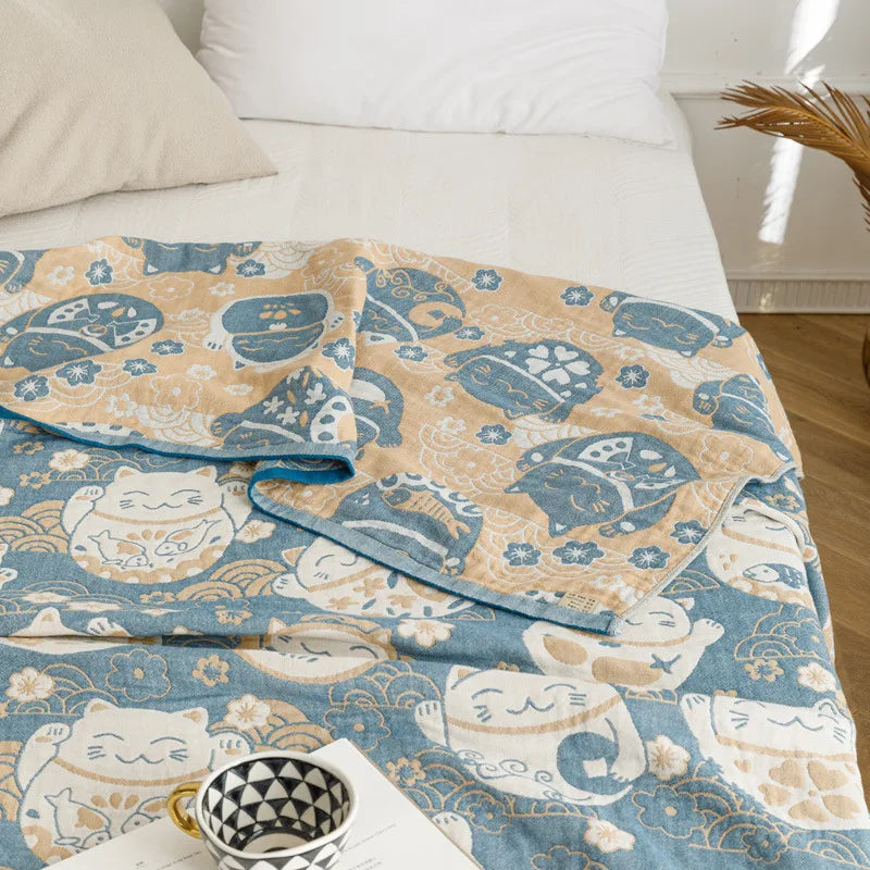 DecorBites™ Cotton Gauze Summer Blanket, Soft Breathable Single Double Bed Nap Blanket