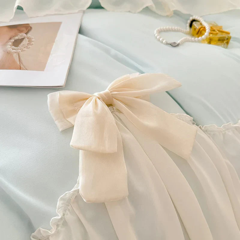 DecorBites™ Korean Lace Bow Bedding Set: Luxury Princess Quilt Cover for Girls Wedding Home Textiles