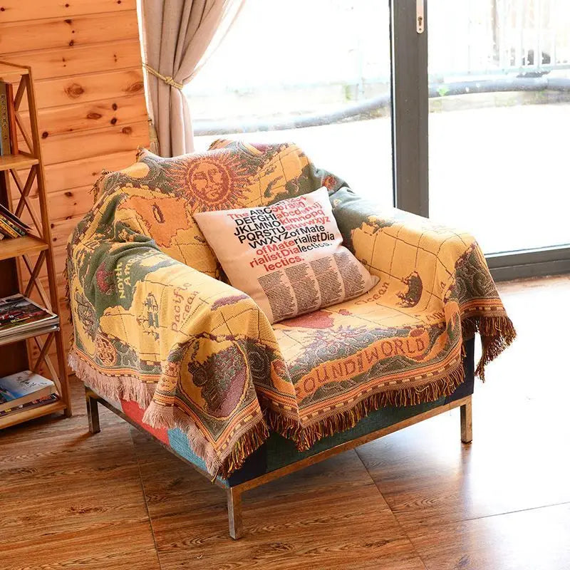 DecorBites™ Knitted Cotton Throw Blanket with Tassel - Geometric Bohemian Design