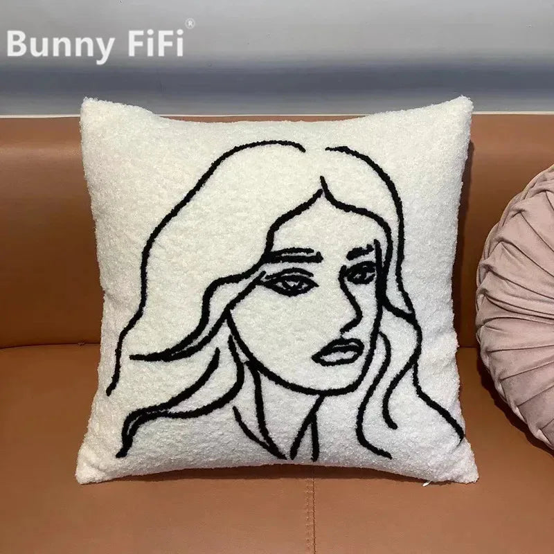 Beige Abstract Lambswool Cushion