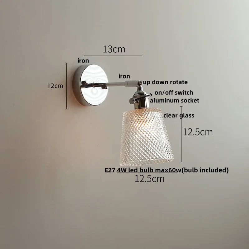 DecorBites™ Crystal Iron LED Wall Light Modern Bedside Lamp Clear Glass Wandlamp
