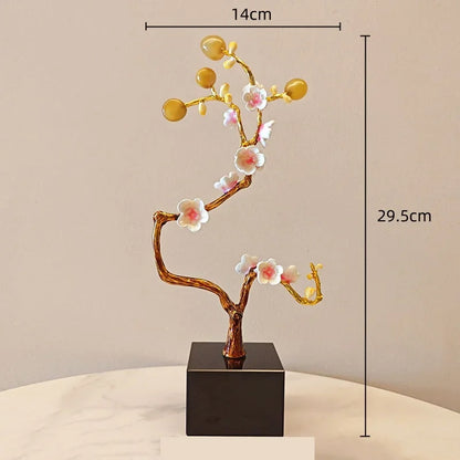 DecorBites™ Golden Tree Crystal Ball Plum Blossom Metal Decor Figurine