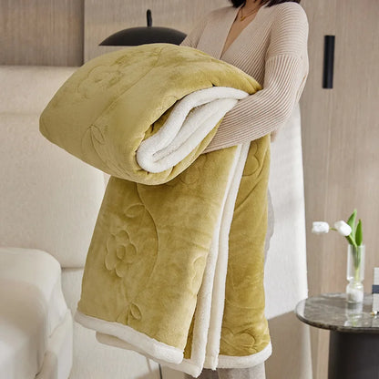 DecorBites™ Cozy Three-Layer Lamb Wool Sofa Blanket for Autumn & Winter Decor