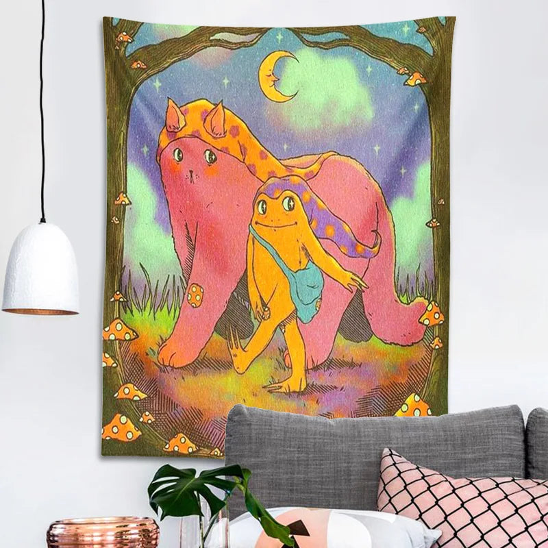 DecorBites™ Cottagecore Frog Mandala Tapestry for Girls' Room and Dorm Decor