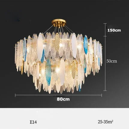 Gold Glass Pendant Chandelier 2-Tier 100cm