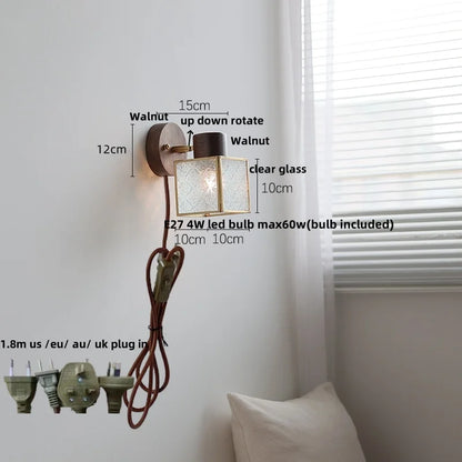 DecorBites™ LED Walnut Wood Wall Sconce Clear Glass Bathroom Mirror Light