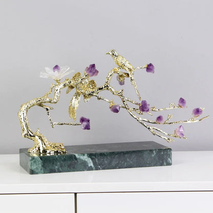 DecorBites™ Crystal Golden Tree Handicraft: Artisan Metal Figurine for Home Decor