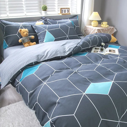 DecorBites™ 4-Piece Geometric Floral Quilt Cover Set for 1.5/1.8/2M Beds