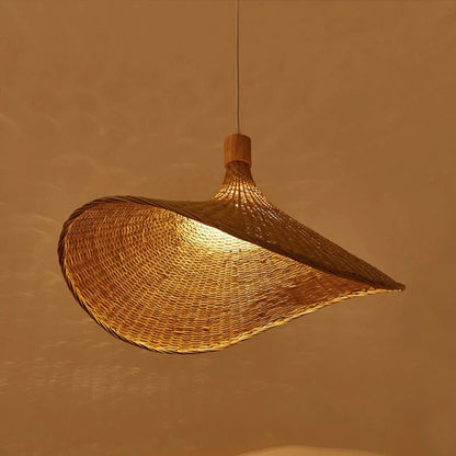 Handwoven Bamboo Straw Hat Pendant Light