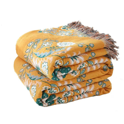 DecorBites™ Gauze Flowers Double-Sided Cotton Throw Blanket with Tassels