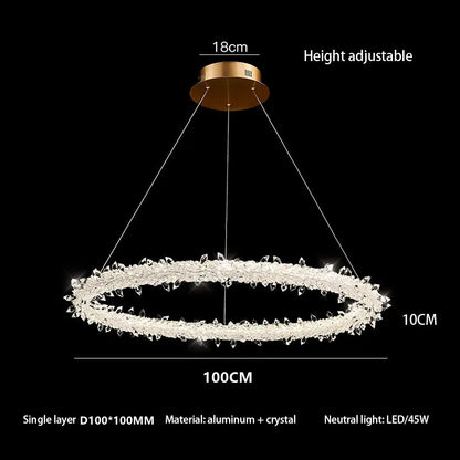DecorBites™ Crystal Flower LED Chandelier: Modern Luxury Round Ring Pendant Light for Dining & Living Room