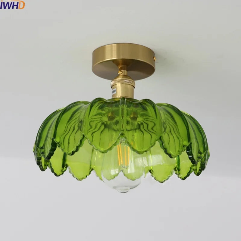 Green Glass Ceiling Light Copper Iron Blend