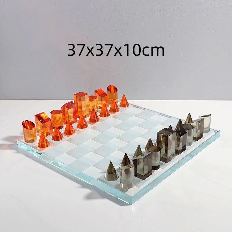 DecorBites™ Geometric Crystal Chessboard: Transparent Chess Set Home Decor & Figurines