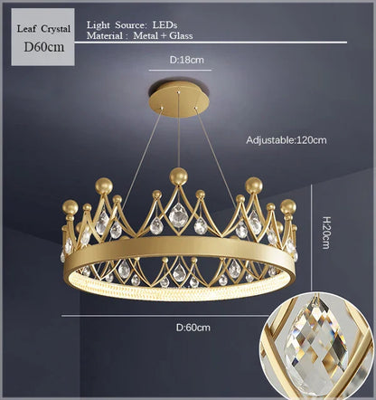 DecorBites™ Crown Crystal Chandelier Pendant Light for Bedroom and Living Room Decor