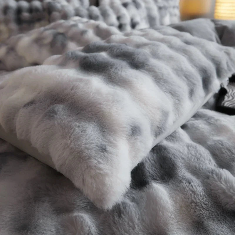 Blue Grey Faux Fur Bedding