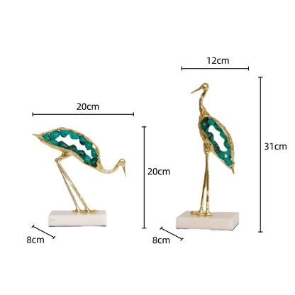 DecorBites™ Crystal Crane Sculpture: Green Gem Bird Figurine for Home Decor