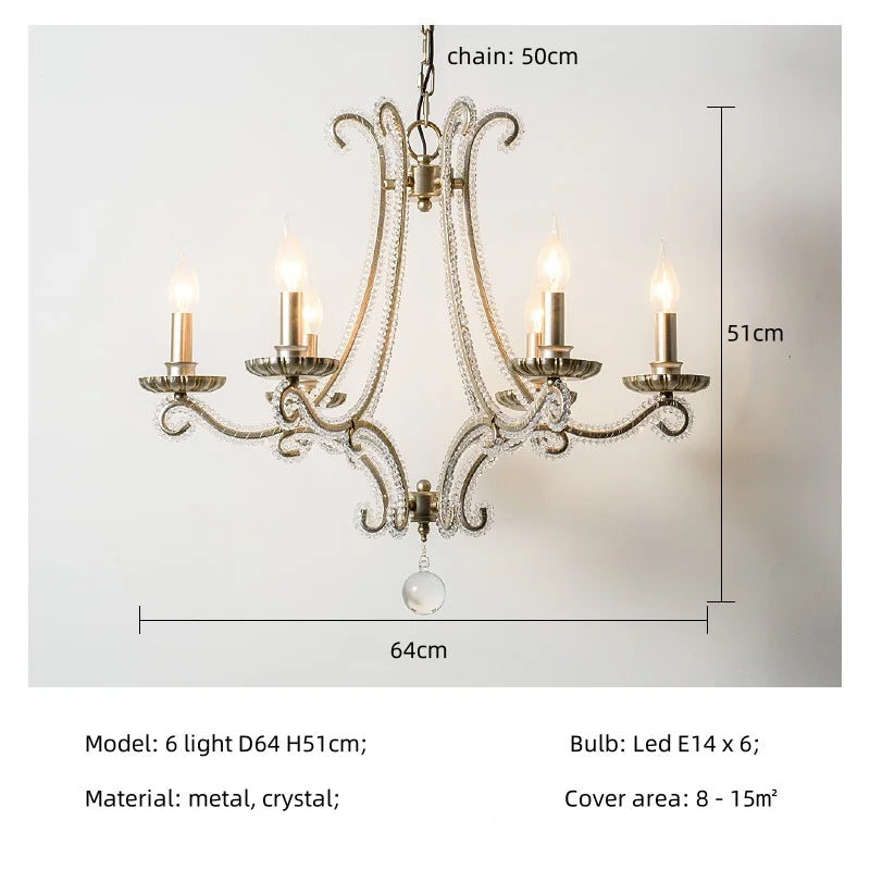 DecorBites™ Crystal LED Chandelier: French Living Room Retro E14 Pendant Light for Home Decor