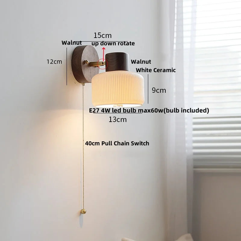 DecorBites™ LED Wall Light Fixture Modern Nordic Rotating Reading Lamp White Ceramic Wood