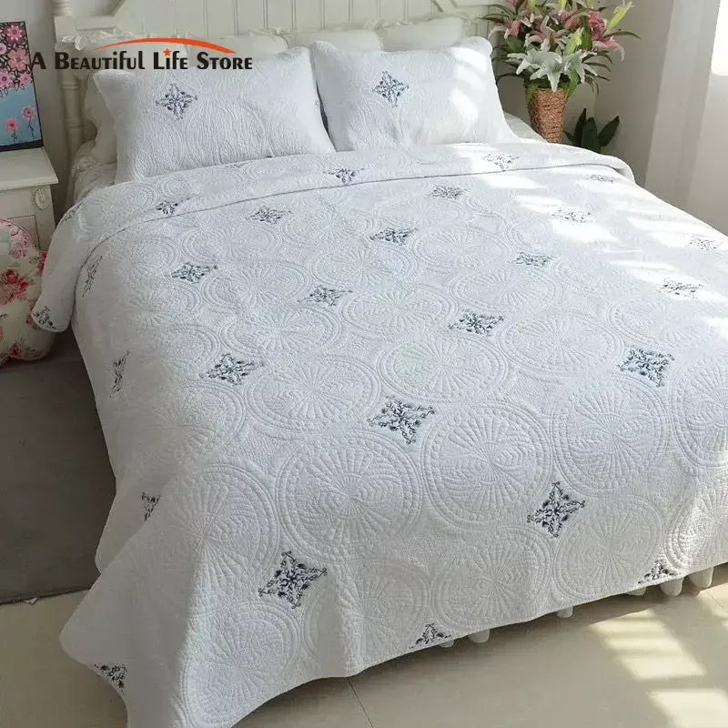 DecorBites™ Cotton Quilted Embroidered Bedspread Set