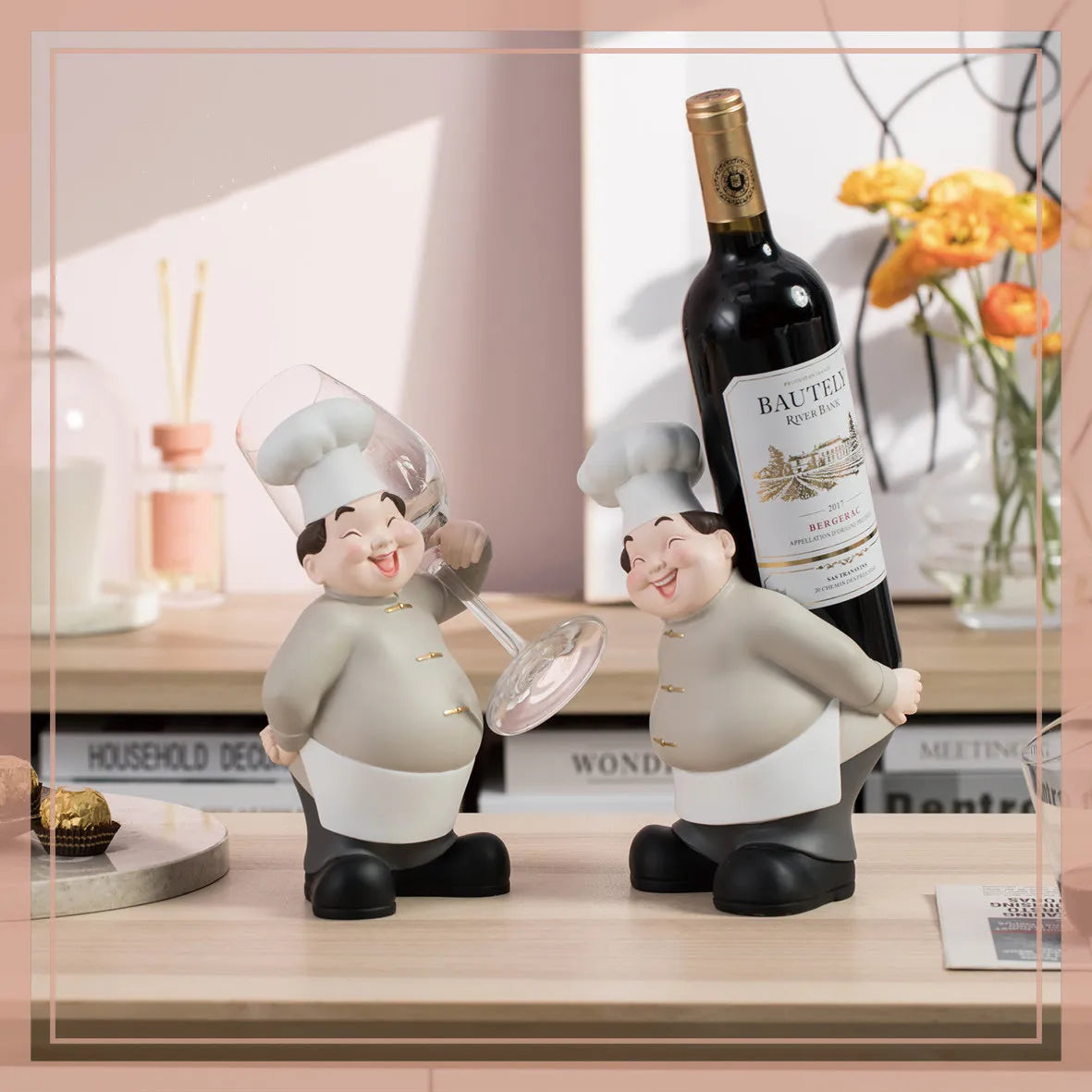 DecorBites™ Creative Chef Wine Rack Sculpture Cup Holder Wine Cabinet Bar Accessories