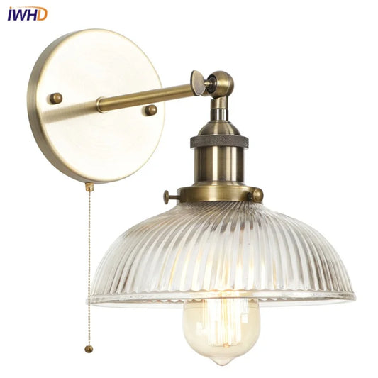 DecorBites™ Glass Industrial LED Wall Sconce with Pull Chain Switch, Vintage Bedside Light