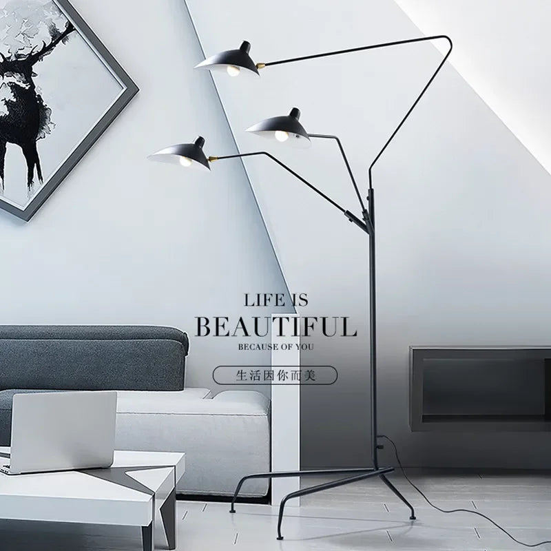 DecorBites™ Adjustable Arm Floor Lamp: Japanese Ceiling Light for Industrial Loft Decor