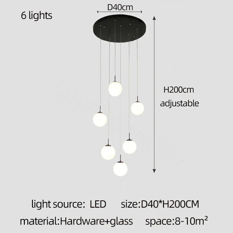 DecorBites™ Cream Glass Ball Chandelier for Duplex Villa Penthouse, Restaurant and Staircase