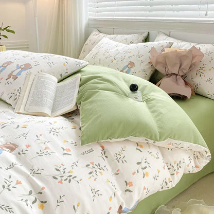 DecorBites™ Double Layer Yarn Cozy Bed Sheet Set - High-Quality Washed Cotton Printed Bedding