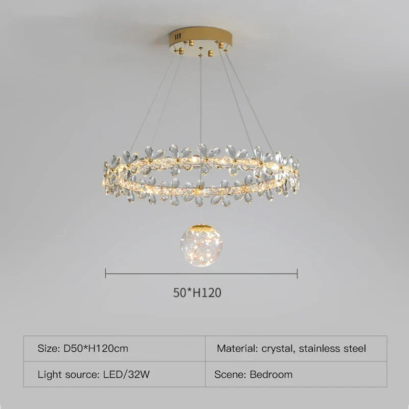 DecorBites™ Gold Crystal Spiral Chandelier LED Pendant Lights for Home Decoration