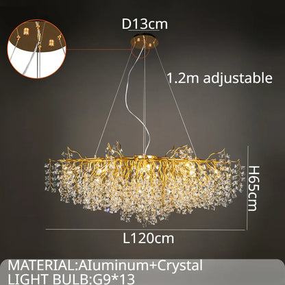 DecorBites™ Gold Crystal Chandelier LED Round Light Island Branch Chandelier