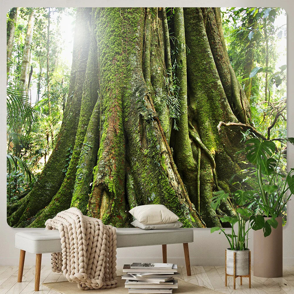 DecorBites™ Forest View Tapestry: Psychedelic Mandala Wall Decor & Beach Towel
