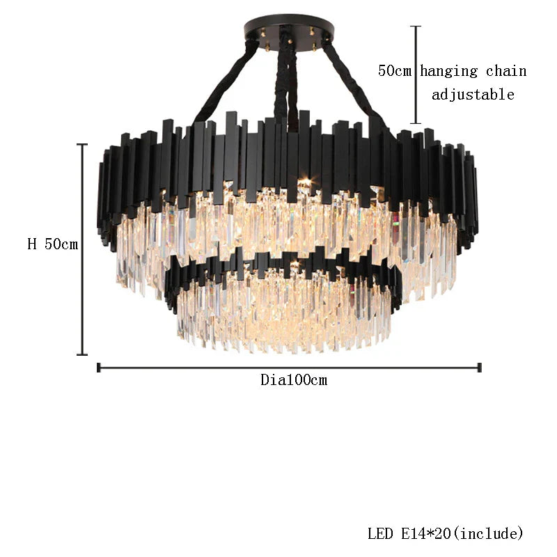 Gold Crystal Ceiling Chandelier 2-Layer Dia150cm