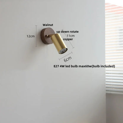 DecorBites™ LED Walnut Wood Wall Light Fixture Clear Glass Sconce Bedside Lamp