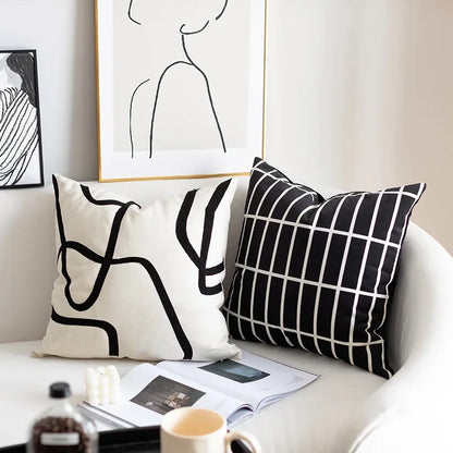 DecorBites™ Geometric Line Embroidered Suede Pillowcase for Sofa Bed Living Room