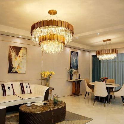 DecorBites™ Crystal Gold Chandelier LED Ceiling Pendant for Living Room Bedroom Kitchen Island