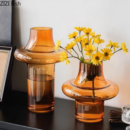 DecorBites™ Amber Glass Vase Hydroponics Flower Pots Room Decor Arrangement Floral Vases