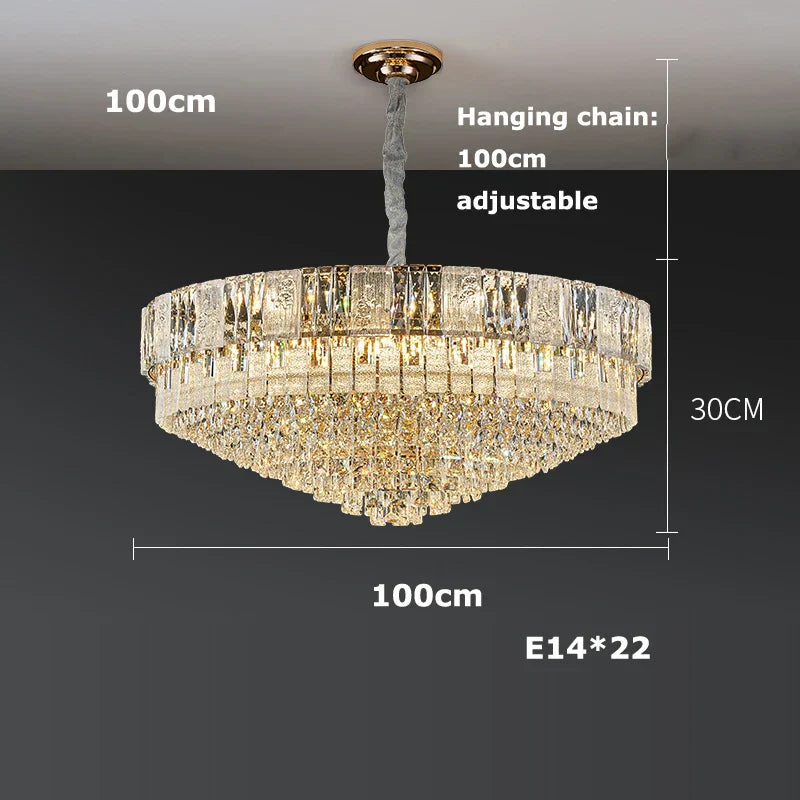 Gold Crystal Living Chandelier K9 150cm Gold Hardware